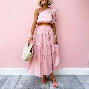 En Saison Riley Stripe Midi Skirt